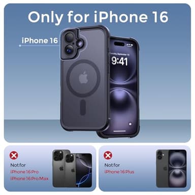 Thomo Magnetic for iPhone 16 Case, [Full Camera Protection] [Compatible with Magsafe] Military-Grade Shockproof, Anti-Fingerprint Translucent Matte Phone Case,Black - Image 2
