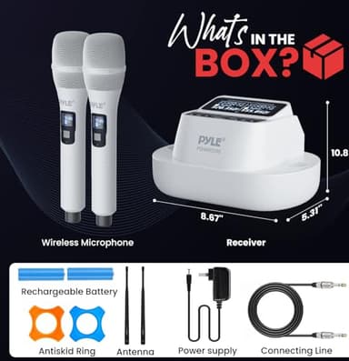 Pyle Wireless Microphones - UHF 2x100 Channel Receiver, Karaoke Microphone with DSP, High-Fidelity, Infrared Sync, Wireless Microphone System for Professional Singers, Stage & Artists (Renewed) - Image 4