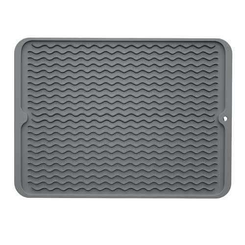 ZLR Silicone Dish Drying Mat for Kitchen Counter, Eco-Friendly Fast Dry Dish Mat, Easy Clean Multi Usage Drying Matt, Heat Resistant Trivet, 12" x 16" Large, Dark Gray - Image 1