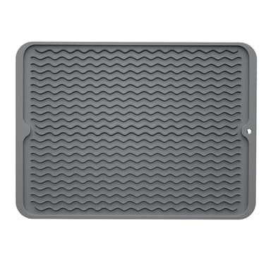 ZLR Silicone Dish Drying Mat for Kitchen Counter, Eco-Friendly Fast Dry Dish Mat, Easy Clean Multi Usage Drying Matt, Heat Resistant Trivet, 12" x 16" Large, Dark Gray - Image 1