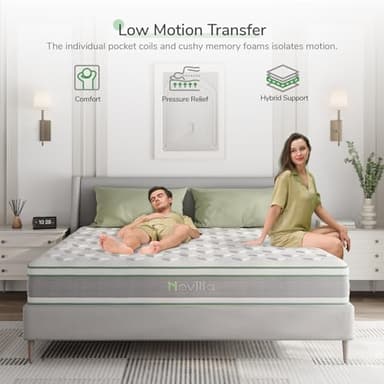 Novilla Queen Mattress 12 Inch,Gel Memory Foam & Pocketed Coils with Motion Isolation for Refreshing Sleep, Medium Firm Feel with CertiPUR-US Foam for Pressure Relief,Queen Mattress in a Box - Image 3