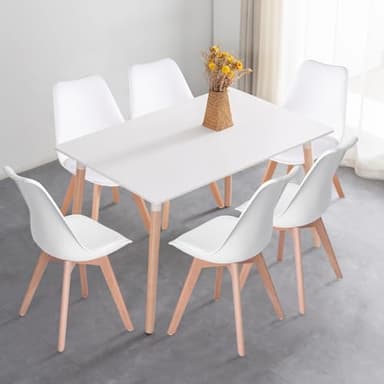 Dining Chairs Set of 6, Side Chairs Upholstered Armless Mid-Back Faux Leather Cushioned for Dining Room Kitchen Living Room, Soft Padded Seats & Solid Wood Legs, White - Image 2
