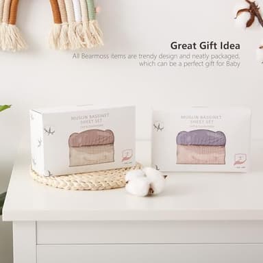 Bearmoss Bassinet Sheets - 2 Pack Muslin Cotton Bassinet Sheets Fits Oval and Rectangle Bassinet Mattress, Breathable and Skin-Friendly for Baby Boy and Girl (Light Pink&Purple) - Image 7