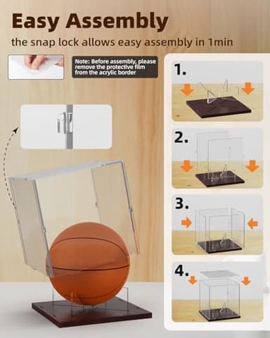 Fitense Basketball Display Case Acrylic Clear, UV Protected Basketball Stand Box Full Size with Solid Wood Base, Soccer Display for Autographed Standard NBA WNBA Ball Memorabilia Keepsake, Ideal Gift - Image 3