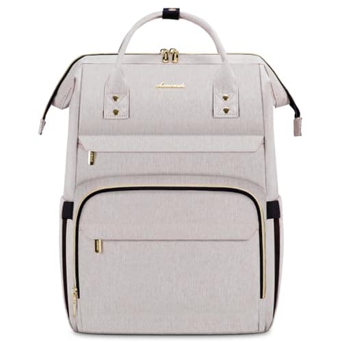 LOVEVOOK Laptop Backpack for Women,15.6 Inch Professional Womens Travel Backpack Purse Computer Laptop Bag Nurse Teacher Backpack,Waterproof College Work Bag Carry on Back Pack with USB Port,Off-white - Image 1
