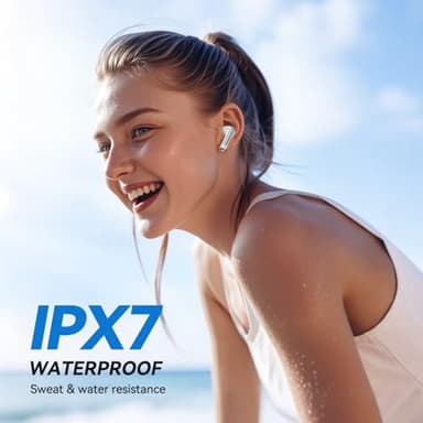 Wireless Earbuds, 2025 Bluetooth 5.4 Bass Stereo Headphones with 4 ENC Mic, 50H Playback Ear Buds with Charging Case LED Display,Sport Earphones IPX7 Waterproof for Phone, Android, Pad, White - Image 6
