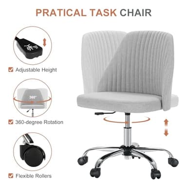DUMOS Office Desk Chair, Modern Cute Rolling Vanity Swivel Task Chairs with Wheels, Comfortable Back Seat Armless for Home, Bedrooms, Office, Study, Student, Adults, Make-up, Dressing Room, Cloud - Image 5