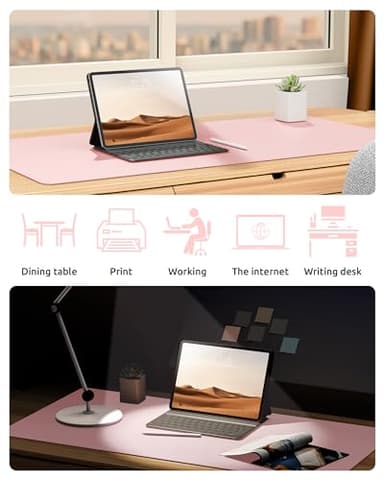 YSAGi Leather Desk Protector, Office Mat, Large Mouse Mat, Non-Slip PU Leather Blotter, Laptop Desk Pad, Waterproof Writing Pad for Office and Home (Light Pink, 31.5" x 15.8") - Image 6