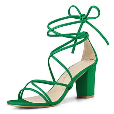 Allegra K Women's Strappy Lace Up Chunky Heeled Green Heels Sandals 9 M US - Image 1