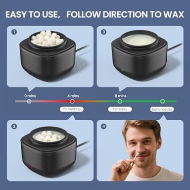AUZEAL Nose Wax Kit Men, Nose Ear Hair Waxing Kit with 100g Wax, 40 Sticks, Nose Ear Hair Removal Kit, USB Fast Heat, Smart Constant Temp, Upgraded Size, Multi-Accessories, Black - Image 3