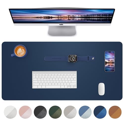 Leather Desk Pad Blotter,Mouse Pad,Office Desk Mat, Non-Slip PU Leather Desk mat,Large Desk mat,Waterproof Keyboard mat for Office/Home/Decor (Midnight Blue,35" x 17") - Image 1