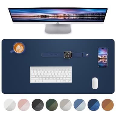 Leather Desk Pad Blotter,Mouse Pad,Office Desk Mat, Non-Slip PU Leather Desk mat,Large Desk mat,Waterproof Keyboard mat for Office/Home/Decor (Midnight Blue,35" x 17") - Image 1