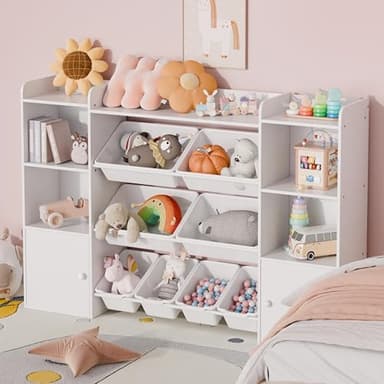 Xilingol Kids Toy Storage Organizer W/8 Removable Toy Bins, 4-Tier Toy Organizers W/6 Storage Cubbies, Kid Bookshelf and Toy Storage for Playroom, Bedroom, Kids Room, Classroom - Image 5