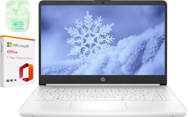 HP 14" LED Business Laptop Computer, 16GB RAM 320GB Storage (64GB eMMC+256GB SD Card), Intel Quad-Core N4120, Windows 11 S Laptop with 1-Year Microsoft Office 365, PLUSERA Earphones, White (Renewed) - Image 1