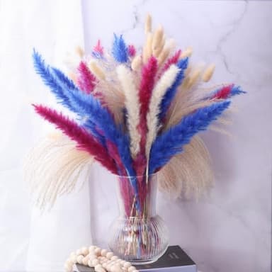 Colorful Pampas Grass Decor – White, Blue, and Purple Dried Arrangements for Weddings, Baby Showers, and Home Decor. 17” Centerpiece (No Vase). - Image 5