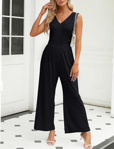 BMJL Womens Dressy Jumpsuits Sleeveless Wide Leg Pants Romper Casual V Neck One Piece Outfit with Pockets 2024(Black, L) - Image 2