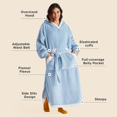 Bedsure Wearable Blanket Hoodie, Cozy Long Hooded Blanket Sweatshirt as Mothers Day Hoodie Gifts for Mom Women, Small, Sky Blue - Image 2