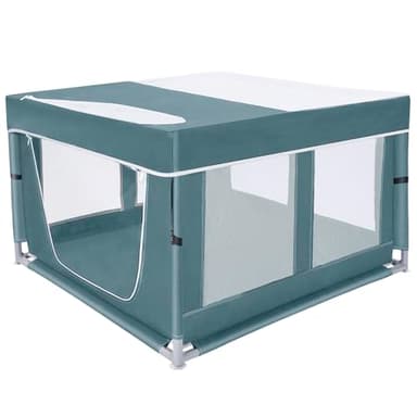 Dog Kitten Playpen with Cover, 42x42 x25.5 Puppy Playpen for Small Pet with See-Through Topper Proof, Green - Image 7