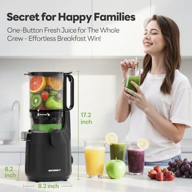 ECOSELF Juicer Machines with 5.3" Mega Mouth & Large Feed Chute, Cold Press Juicer for Whole Fruits & Vegetables, Professional Slow Masticating juicer for Batch Juicing, High Juice Yield Easy to Clean - Image 8