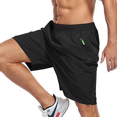 SPOSULEI Men's Athletic Shorts Quick Dry Lightweight Gym Running Casual 7 Inch Inseam Shorts with Zipper Pockets Black X-Large - Image 3