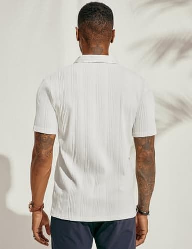 PJ PAUL JONES Mens Textured Knit Polo Shirts Regular Fit Stretchy Short Sleeve Golf Shirts White - Image 3