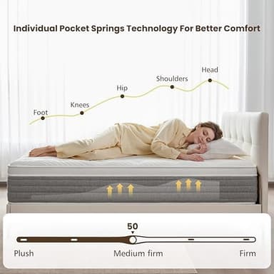 Full Size Mattress, 12 Inch Full Size Mattress for Medium Firm, Individual Pocketed Springs for Pressure Relief & Low Motion Transfer, CertiPUR-US Certified - Image 3