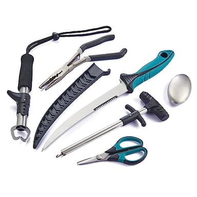 KNINE OUTDOORS 6PCS Fishing Tool Kit, Fishing Pliers, Fish Fillet Knife, Fishing Gripper, Fishing Scissors for Braided line, Fishing Gear and Equipment, Fishing Gifts for Men - Image 1