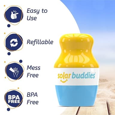 Solar Buddies Sunscreen Applicator - Single Blue - Refillable Roll on Sponge Sunscreen, Suncream & Lotion Applicator For Kids, Adults & Families - Holds 3.4fl oz, Perfect Size for Travel - Image 3