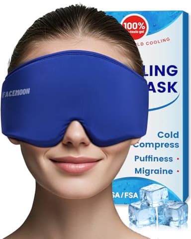Cooling Gel Eye Mask Sleep: FSA -HSA Eligible, Cold Compress for Puffy Eyes & Migraine Relief - Reusable Gel Sleeping Mask for Dark Circles & After Surgery, Flexible Ice Pack for Eyes, Face(Blue) - Image 1