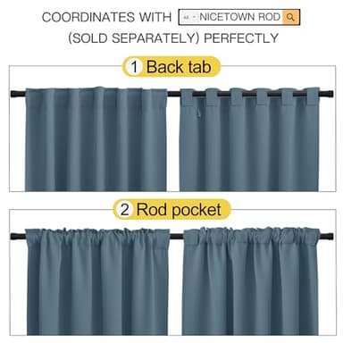 NICETOWN Blackout Curtains Window Drapes - (Smoky Blue Color) 52 inches W by 63 inches L, Set of 2, Blackout Curtain Panels for Boy's Nursery - Image 3