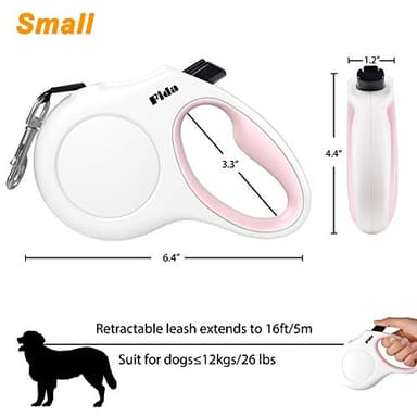 Fida Retractable Dog Leash for Small Breed up to 26 lbs, 16 ft Pet Walking Leash with Dispenser and Poop Bags, Anti-Slip Handle, Reflective Strong Nylon Tape, One-Handed Brake (S, White & Pink) - Image 6