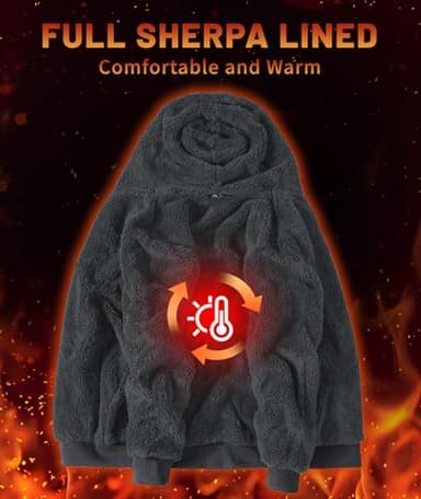 Little Beauty Fleece Hoodies for Men Winter Thick Jackets Sherpa Lined Zip Up Sweatshirt With Kanga Pocket Dark Grey - Image 2