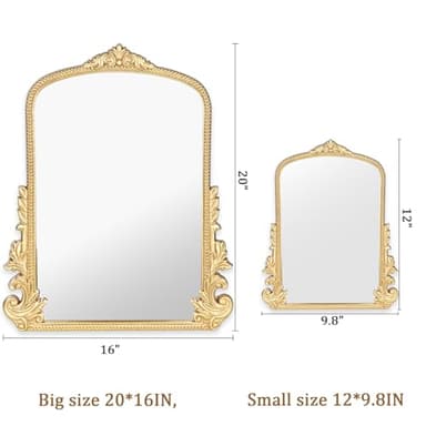 Vintage Makeup Mirror, Vanity Desk Mirror Antique Traditional Tabletop Mirror, Standing, Hang or Wall Mounted, Adjustable Dress-up Mirror, Gold Decor Mirror for Living Room,Bedroom (gold, 12*9.8 in) - Image 6