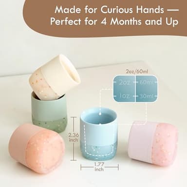 Moonkie Silicone Baby Cups 4 Months+ | Tiny Open Training Cups for Infants with Confetti Sprinkles | Baby-Led Weaning Essential | 2 oz (Ether/Mint, 2 Pack) - Image 7