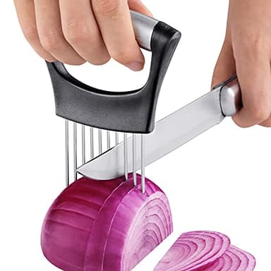 ESINAM Premium Vegetable Slicer Holder, Sharp Stainless Steel Food Slicer Assistant Tool for Potato, Tomato, Fruit, Lemon and Meat - Image 1