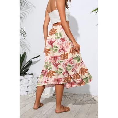 Witsmile Womens Skirts Long Length with Pockets Flowy Skirts for Women Trendy Summer Beach Cover-Ups(FP Pink Green,M) - Image 3