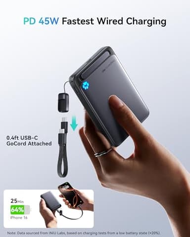 INIU for MagSafe Portable Charger, Qi2 Certified, Slimmest 45W 10000mAh Magnetic Power Bank, with USB C Cable & Stand, Fast Charging MagSafe-Compatible Battery Pack for iPhone 17 16 15 14 13 12 Only - Image 4