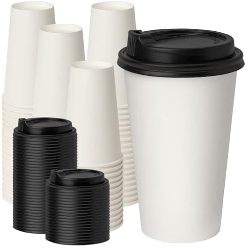 RACETOP Coffee Cups with Lids 16 oz 100 Pack, Disposable Paper Cups with Lids, To Go Hot Cups for Home/Office - Image 1