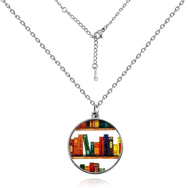 Graduation Gift Bookcase Necklace Hand-made Acrylic Book Lover Necklace Graduation Teachers Day Appreciation Back to School Gifts (Round) - Image 1