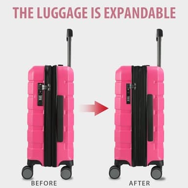 KROSER Hardside Expandable Carry On Luggage with Spinner Wheels & Built-in TSA Lock, Durable Suitcase Rolling Luggage with USB Port, Carry-On 20-Inch Magenta - Image 6