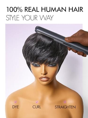 LUVME HAIR Ultra Comfort Throw On & Go Short Pixie Cut with Bangs Skin Friendly Cotton Cap 100% Real Human Hair Glueless Wig Glueless Wig Hair Loss Friendly Full Machine Made - Image 6