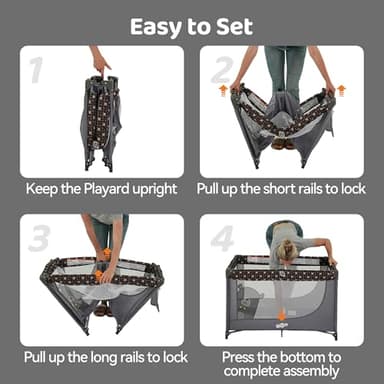 Pamo Babe Portable Crib Baby Playpen with Mattress and Carry Bag Grey - Image 7