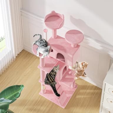 MoNiBloom 54 Inch Cat Tree Tower for Indoor Cats Large Adults, Pink Cat Tower with Scratching Post, Multi-Level Furniture Activity Center with Cat Condo Pet Play House, Soft Pink - Image 8