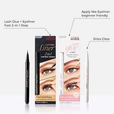 KISS Lash GLUEliner, 2-in-1 Felt-Tip Eyelash Adhesive and Eyeliner, Matte Finish, Foolproof Application, Easy Touch-Up, 0.03 Fl Oz.- Black, Packaging May Vary - Image 7