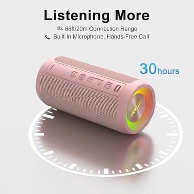 Ortizan Wireless Portable Bluetooth Speaker, IPX7 Waterproof, Dustproof and Rustproof, Powerful 24W Sound, Enhanced Bass, 30 Hour Battery, 360° Party Light, and Stereo Pairing (BT 5.3), Gifts - Pink - Image 4