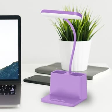 AXX Cute Purple Desk Lamp, Rechargeable Study Table Light for Home Office, Small, Battery Operated, LED, Flexible Gooseneck, Mini, Cordless, College Dorm Room Desktop Accessories for Teen Girls - Image 2