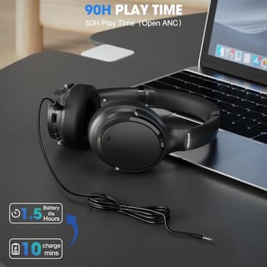 INFURTURE Hybrid Active Noise Cancelling Headphones with EQ Mode,Bluetooth/3.5mm Over Ear Headphones with 4 Microphone,Lightweight for Home Travel Office - Image 4
