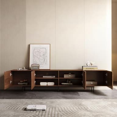 NessCarsti Mid Century Modern TV Stand for 80+ Inch TVs, 94.48" Walnut Console with Ample Storage – Stylish Entertainment Center for Living Room or Bedroom - Image 6