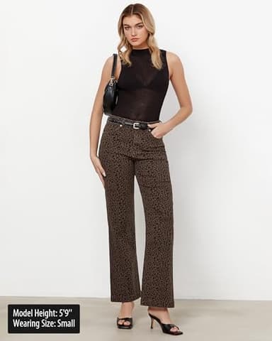 GRAPENT Women's Plus Size Business Casual Bell Bottom Jeans - Stretch Wide Leg Pants, Leopard Color, XXL, 20, 22 - Image 3