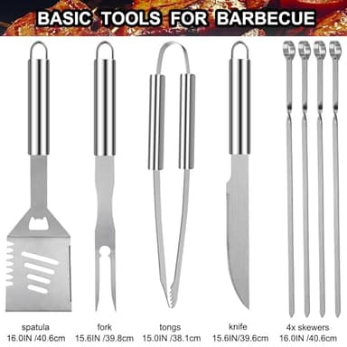 Grilljoy 24PCS BBQ Grill Tools Set with Meat Thermometer and Injector - Extra Thick Stainless Steel Fork, Spatula& Tongs - Complete BBQ Accessories in Aluminum Case - Perfect Grill Gifts for Men - Image 2